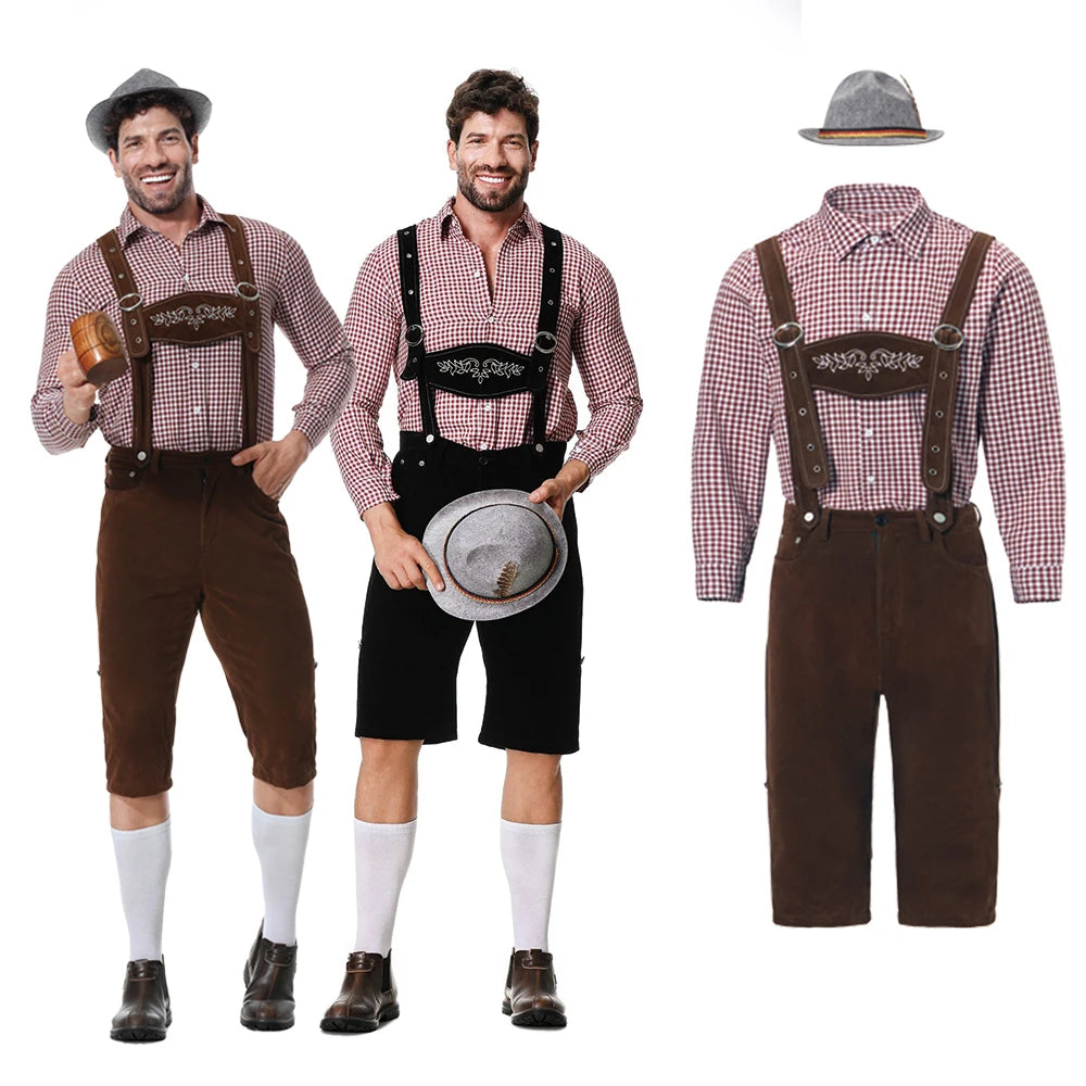 Authentic Men's Oktoberfest Leather Lederhosen Set with Shirt and Tie for the Perfect Beer Festival Look