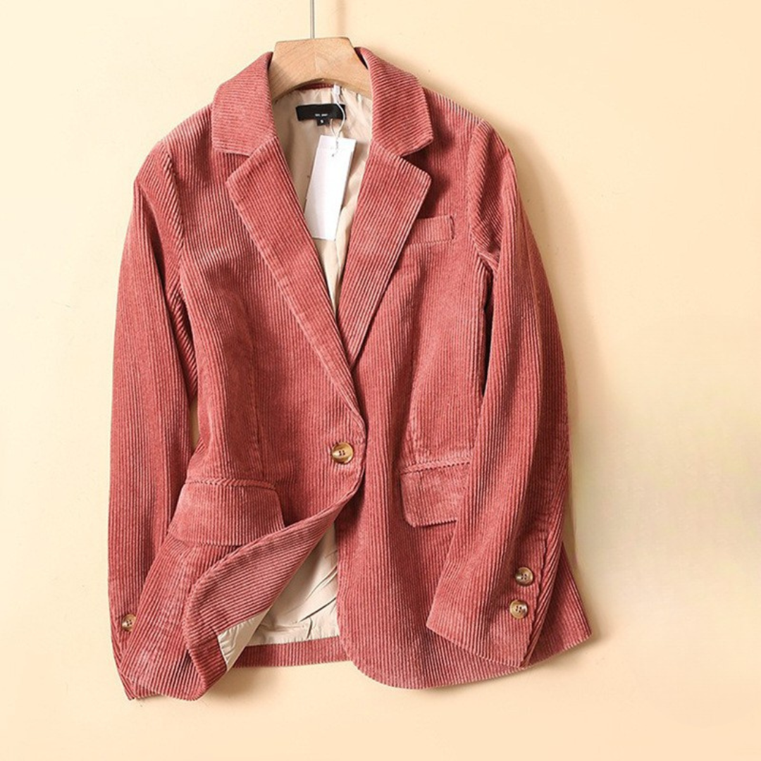 Women's Corduroy Blazer with Notched Lapel and Walnut Buttons