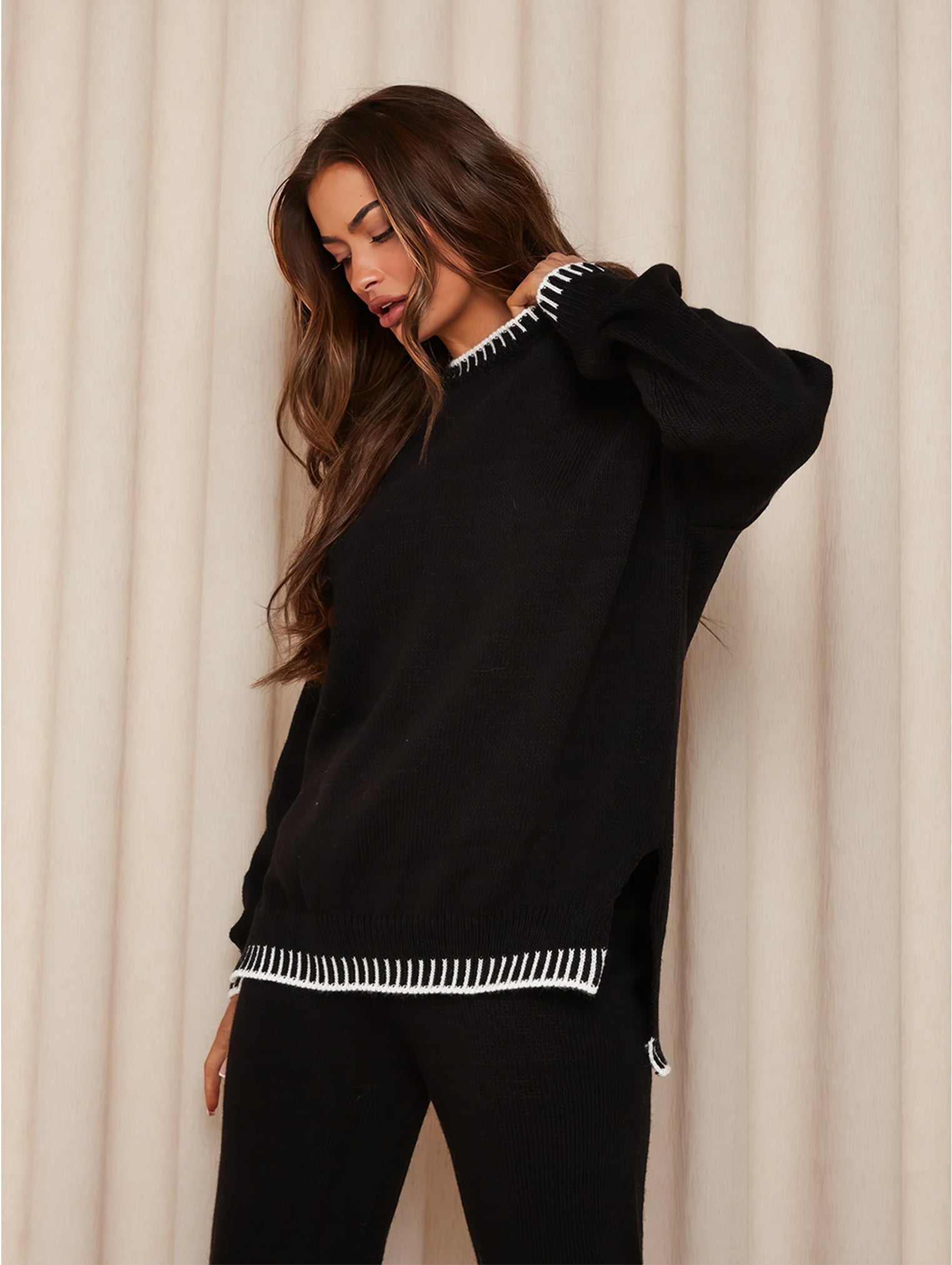 Women's Autumn Knit Lounge Set with Long Sleeve Top and Pants