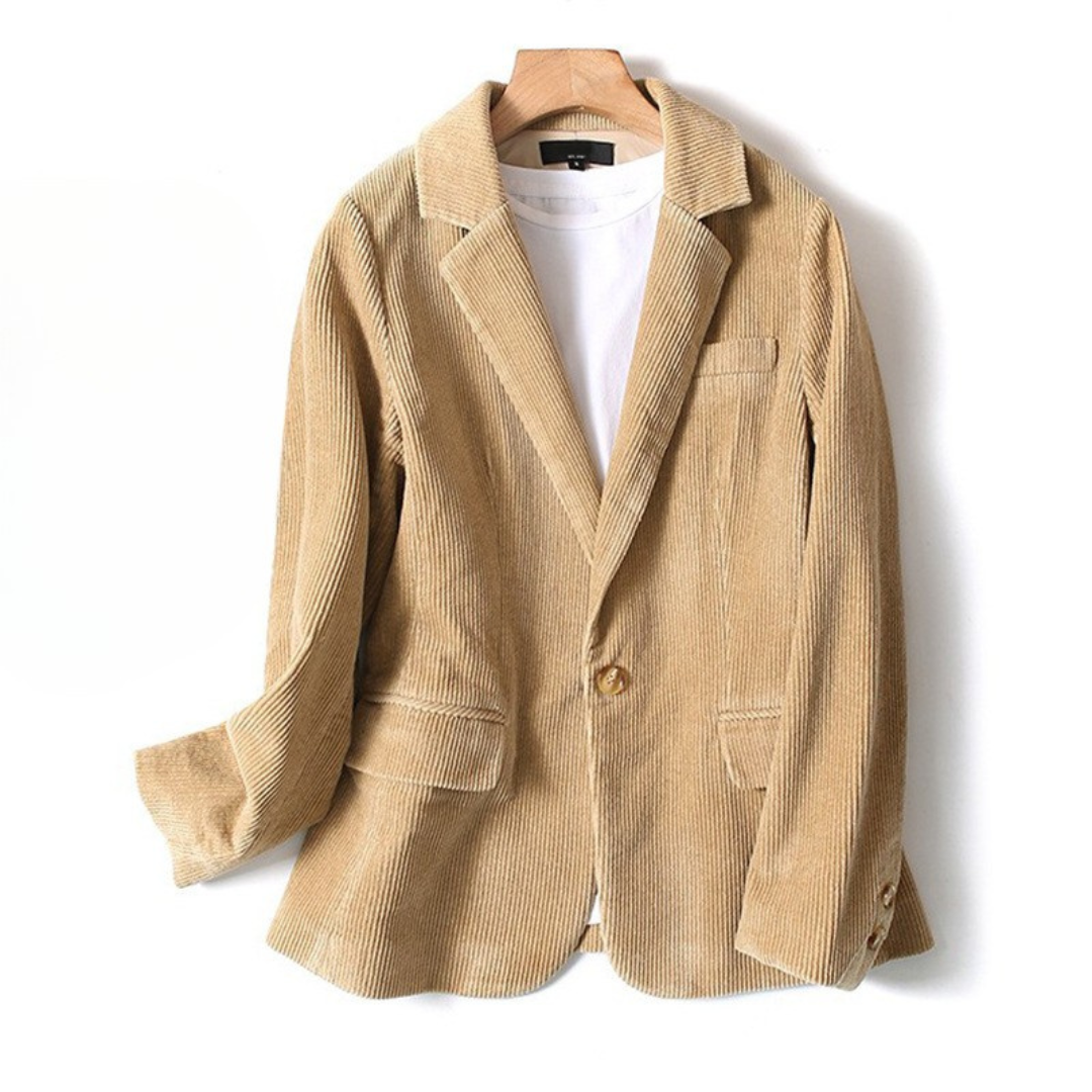 Women's Corduroy Blazer with Notched Lapel and Walnut Buttons