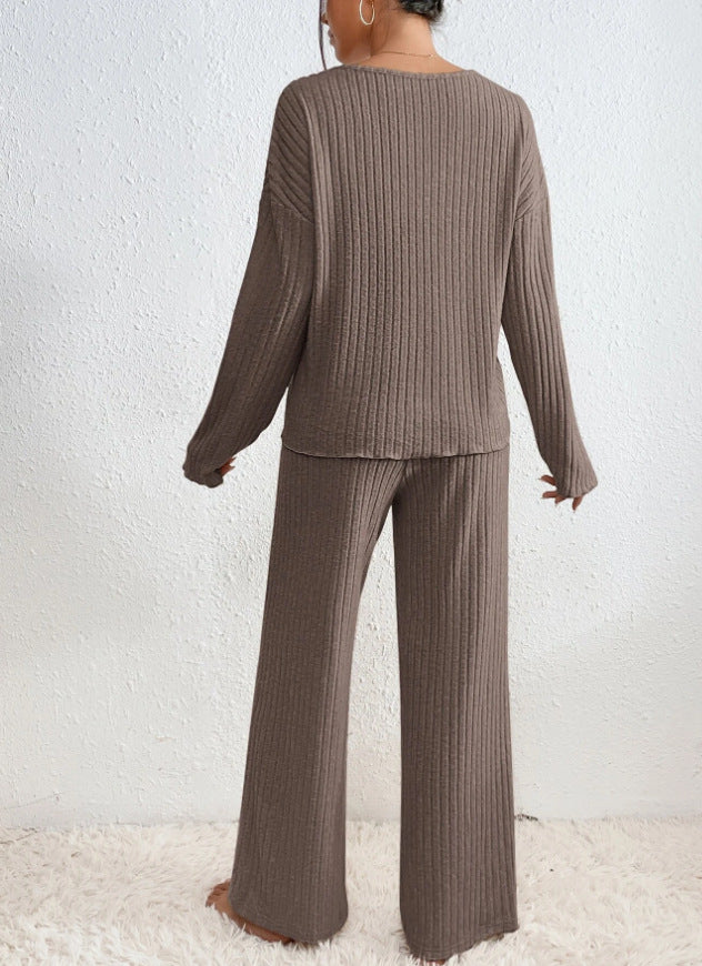 Women's Ribbed V-Neck Sweater and Pants Lounge Set