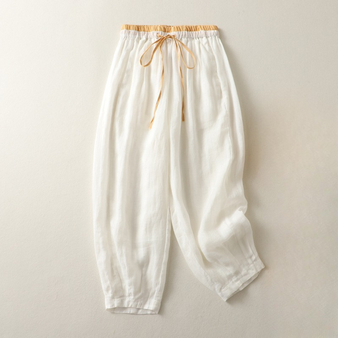 Women Linen Pants with Adjustable Elastic Waistband