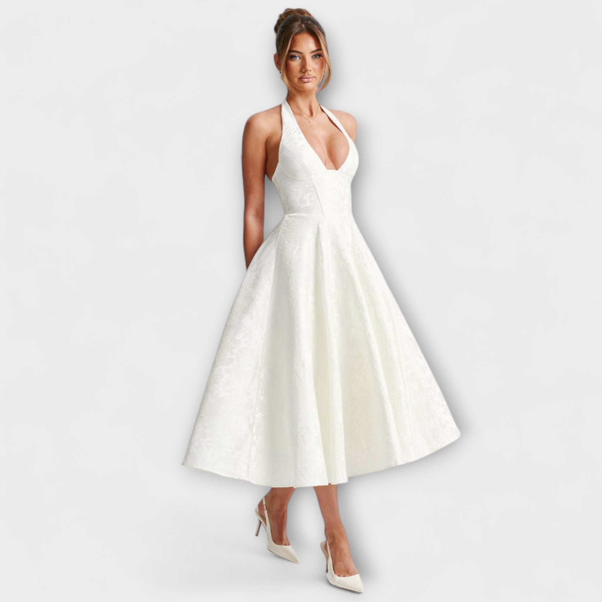 Women's Summer Strapless Maxi Dress with Black Top White Skirt Asymmetrical Waist & Front Slit