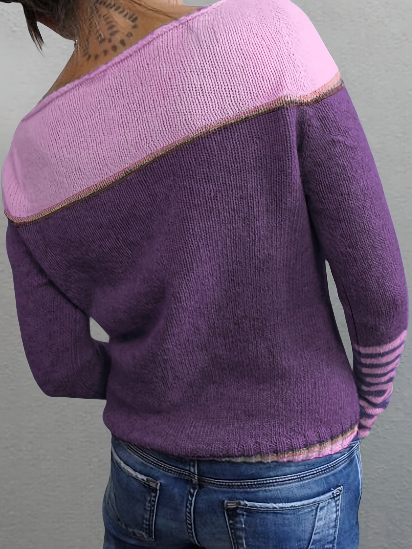 Women Striped Long-Sleeve Relaxed-Fit Sweater
