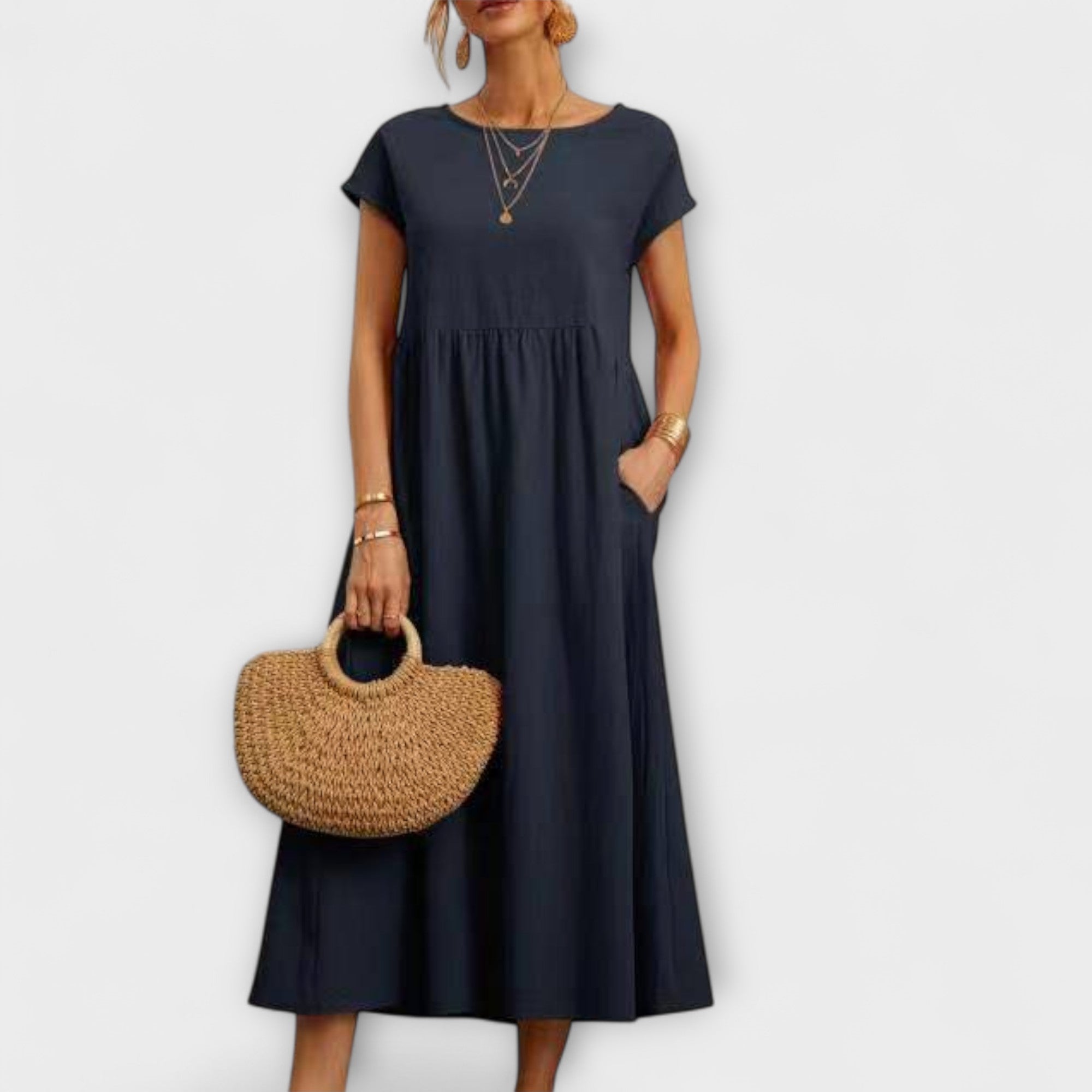 Women's Spring Dress with Flowing Silhouette and Delicate Accents