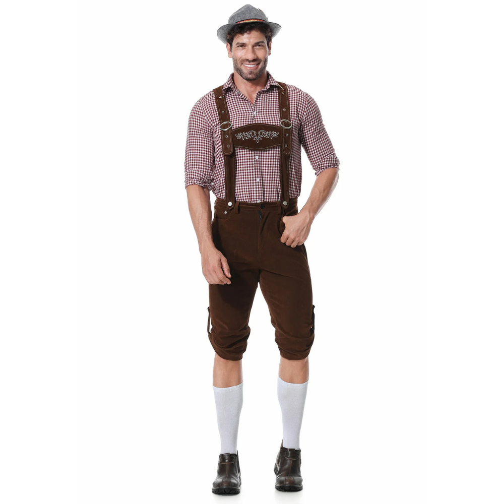 Authentic Men's Oktoberfest Leather Lederhosen Set with Shirt and Tie for the Perfect Beer Festival Look
