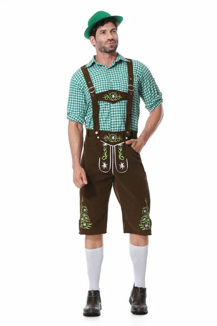 Festive Men's Oktoberfest Set with Stylish Green Vest, Matching Pants, Traditional Hat, and Suspenders for the Perfect Appearance