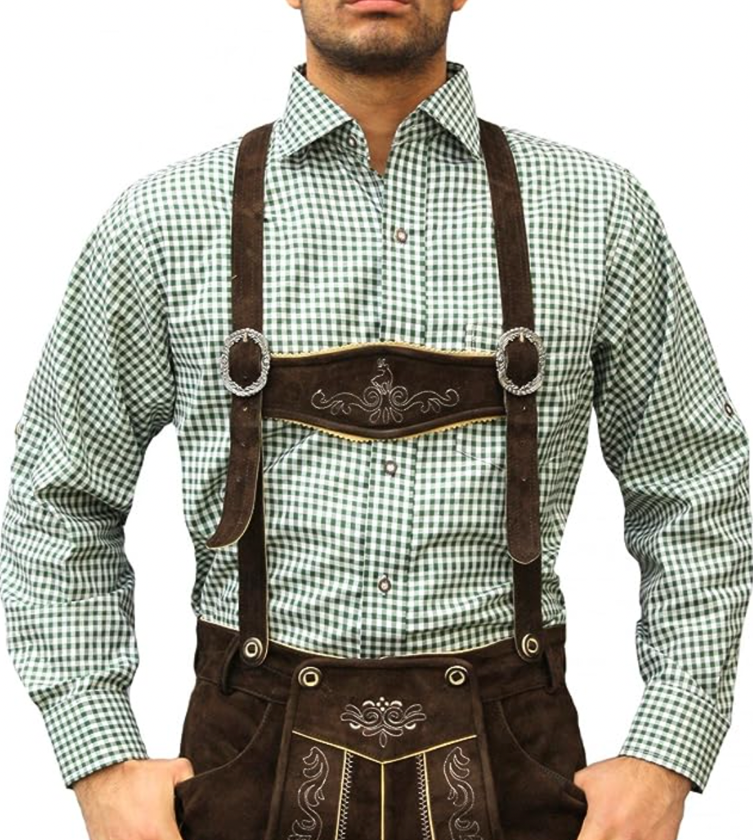 Stylish men's traditional Trachten shirt with long sleeves and classic traditional pattern