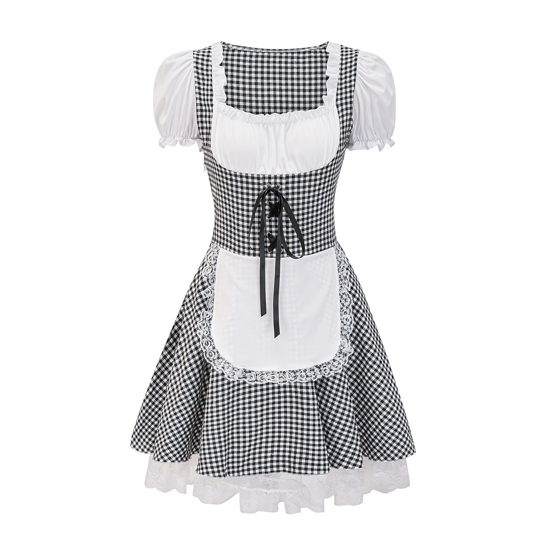 Elegant women's autumn off-shoulder dirndl with fashionable checkered pattern