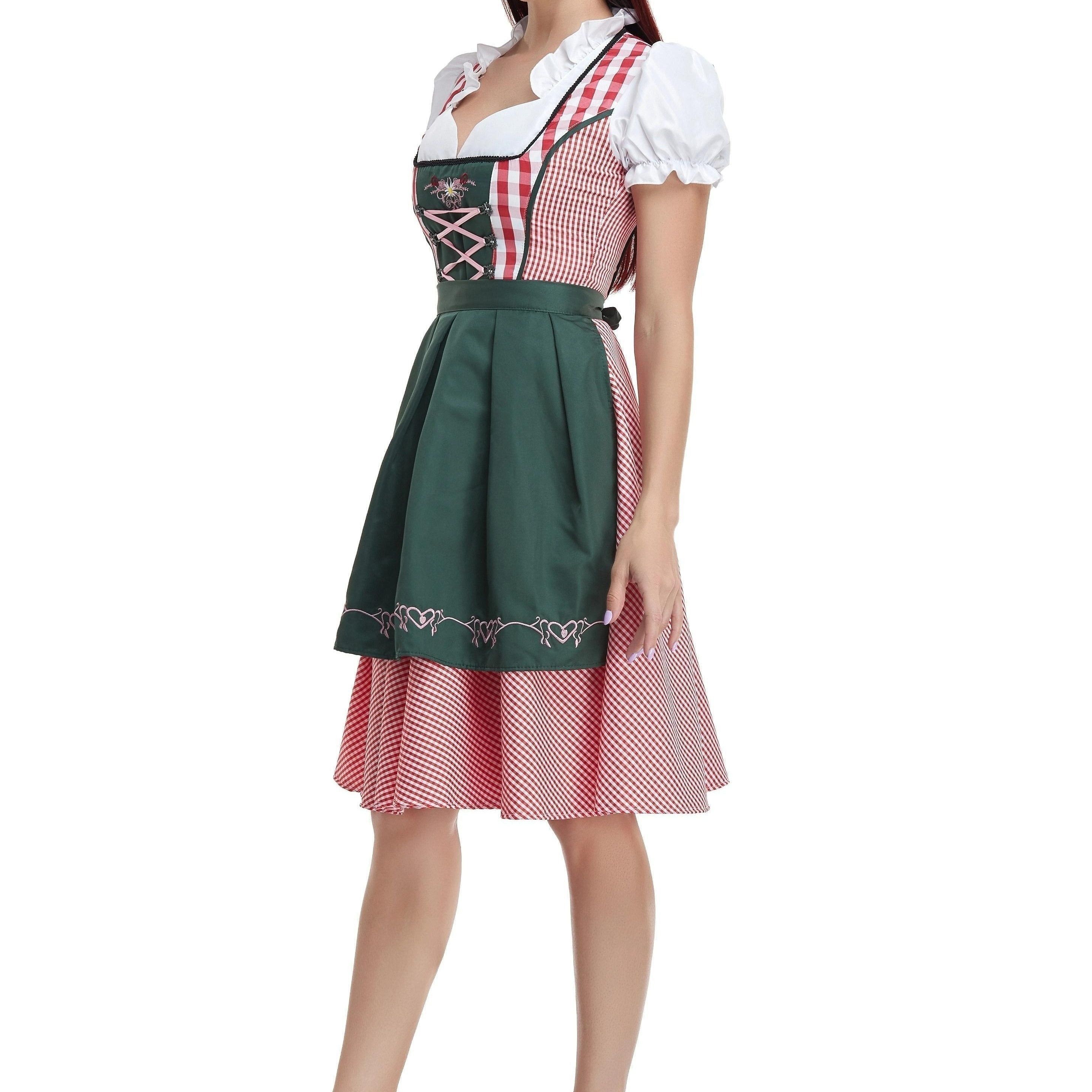 Elegant women's dirndl in olive green with a stylish apron ā perfect for traditional celebrations