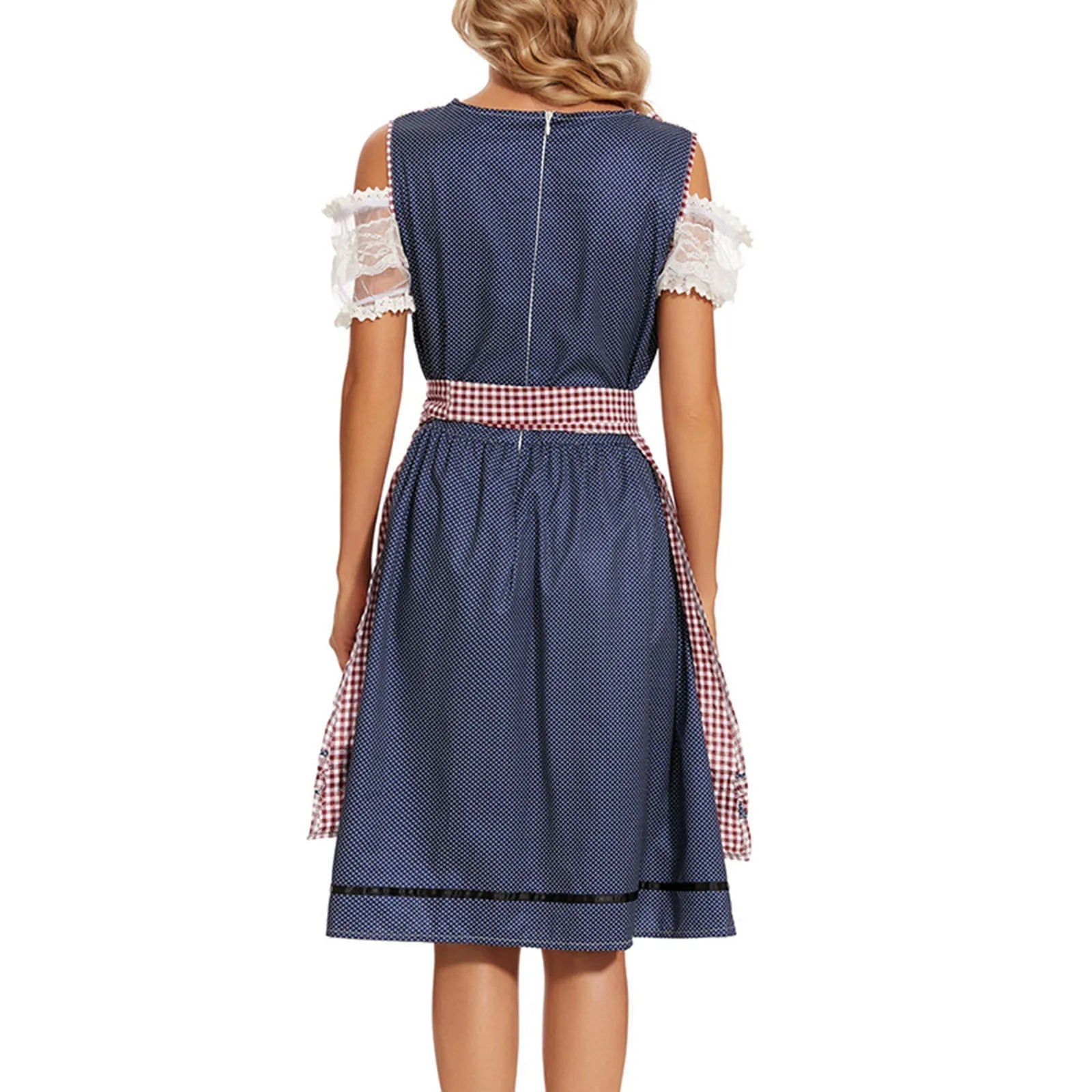Chic Women's Dirndl with Stylish Checkered Pattern and Elegant Apron for the Perfect Traditional Costume Look