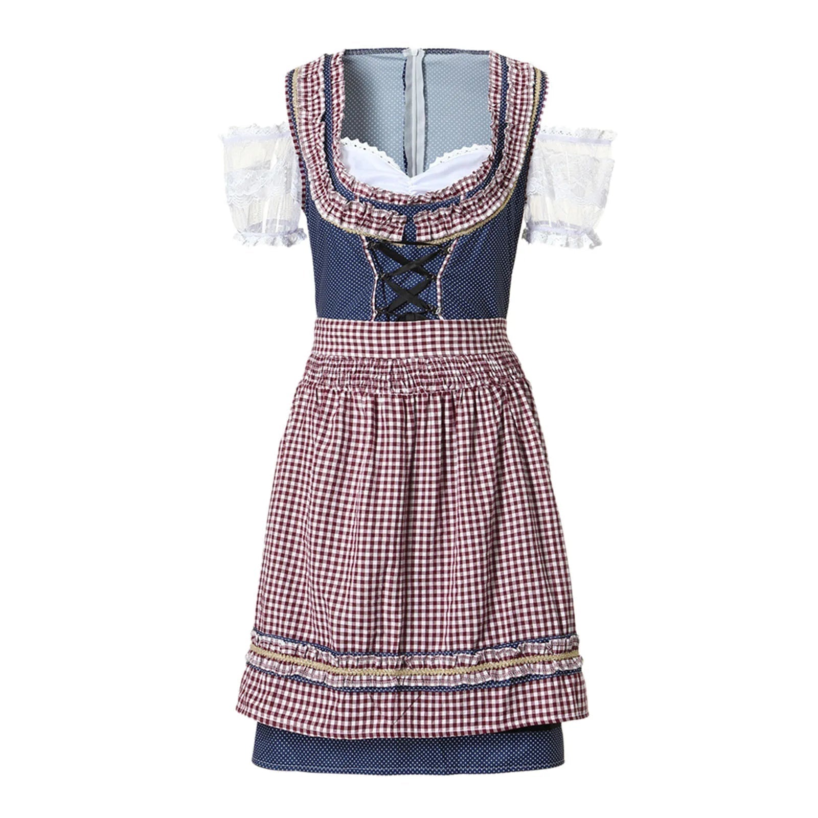 Chic Women's Dirndl with Stylish Checkered Pattern and Elegant Apron for the Perfect Traditional Costume Look
