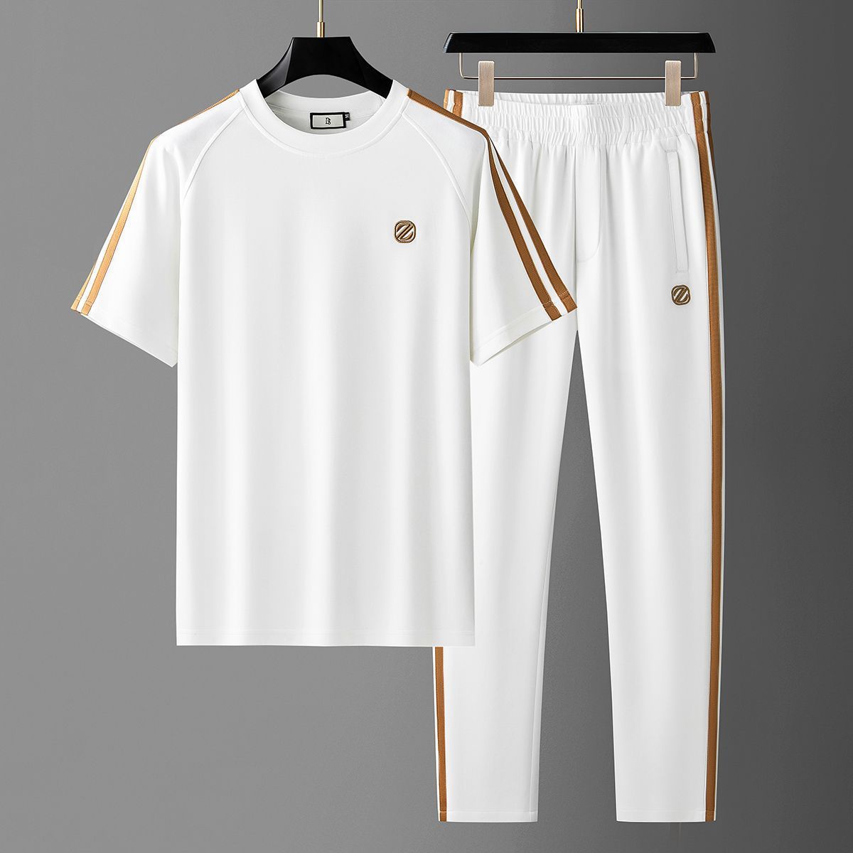Men Tracksuit with Gold-Accented Stripes and Relaxed Fit
