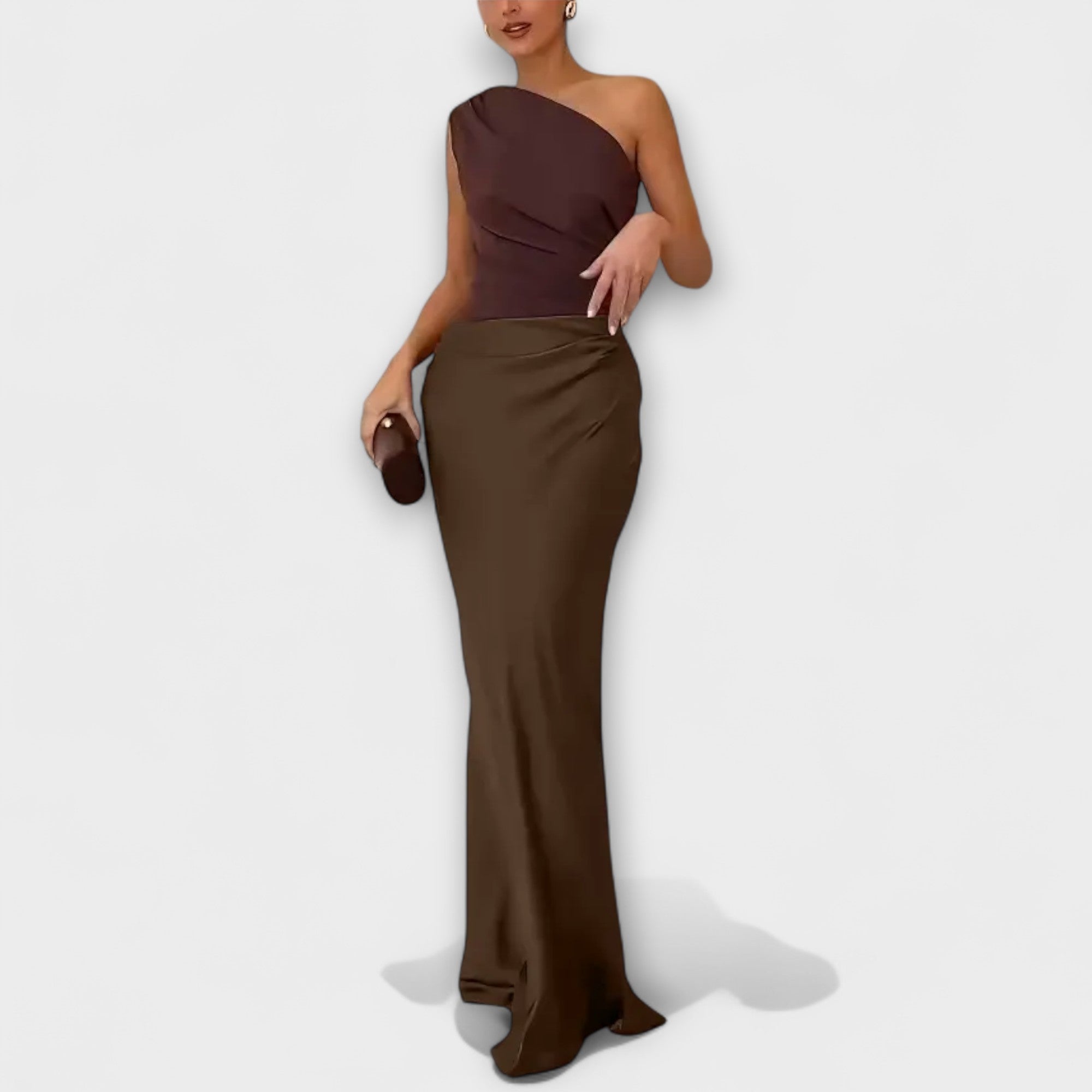 Women Formal One-Shoulder Pleated Floor-Length Dress