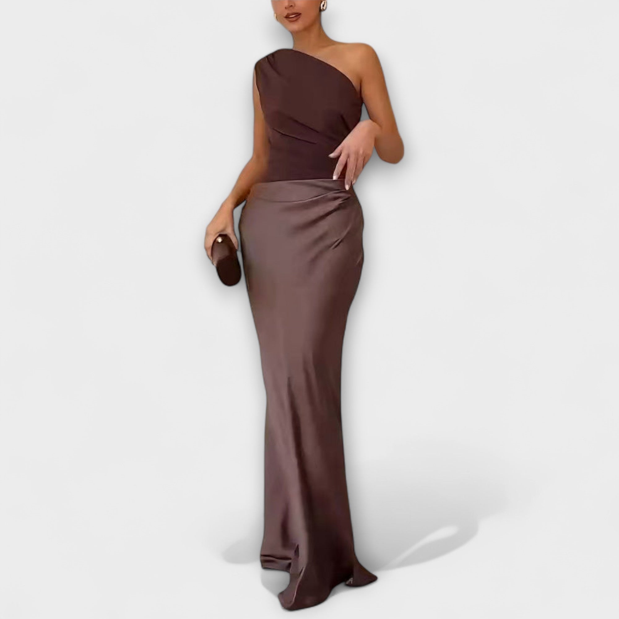 Women Formal One-Shoulder Pleated Floor-Length Dress