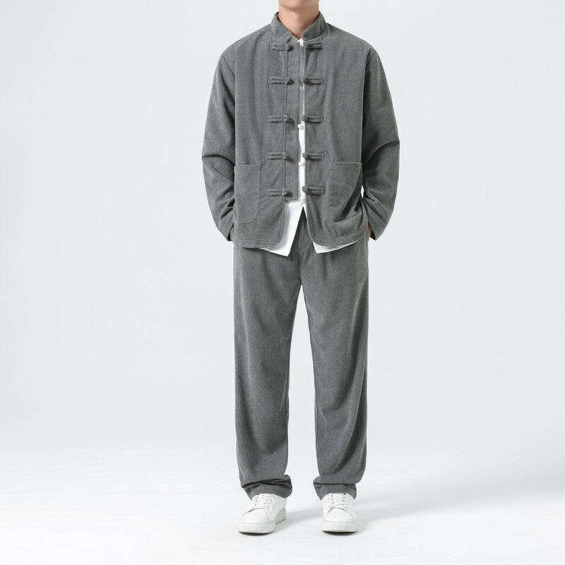 Men's Corduroy Toggle Button Shirt and Relaxed Fit Pant Set