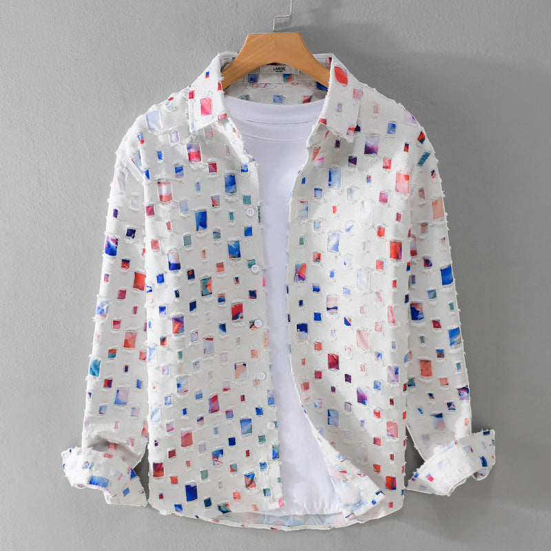 Men's Frayed Patchwork Shirt with Tailored Fit