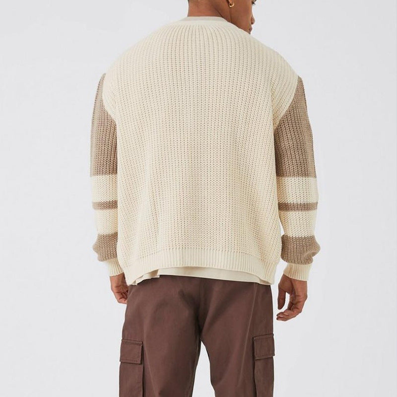 Men's Cable Knit Cotton Cardigan with Contrast Trim