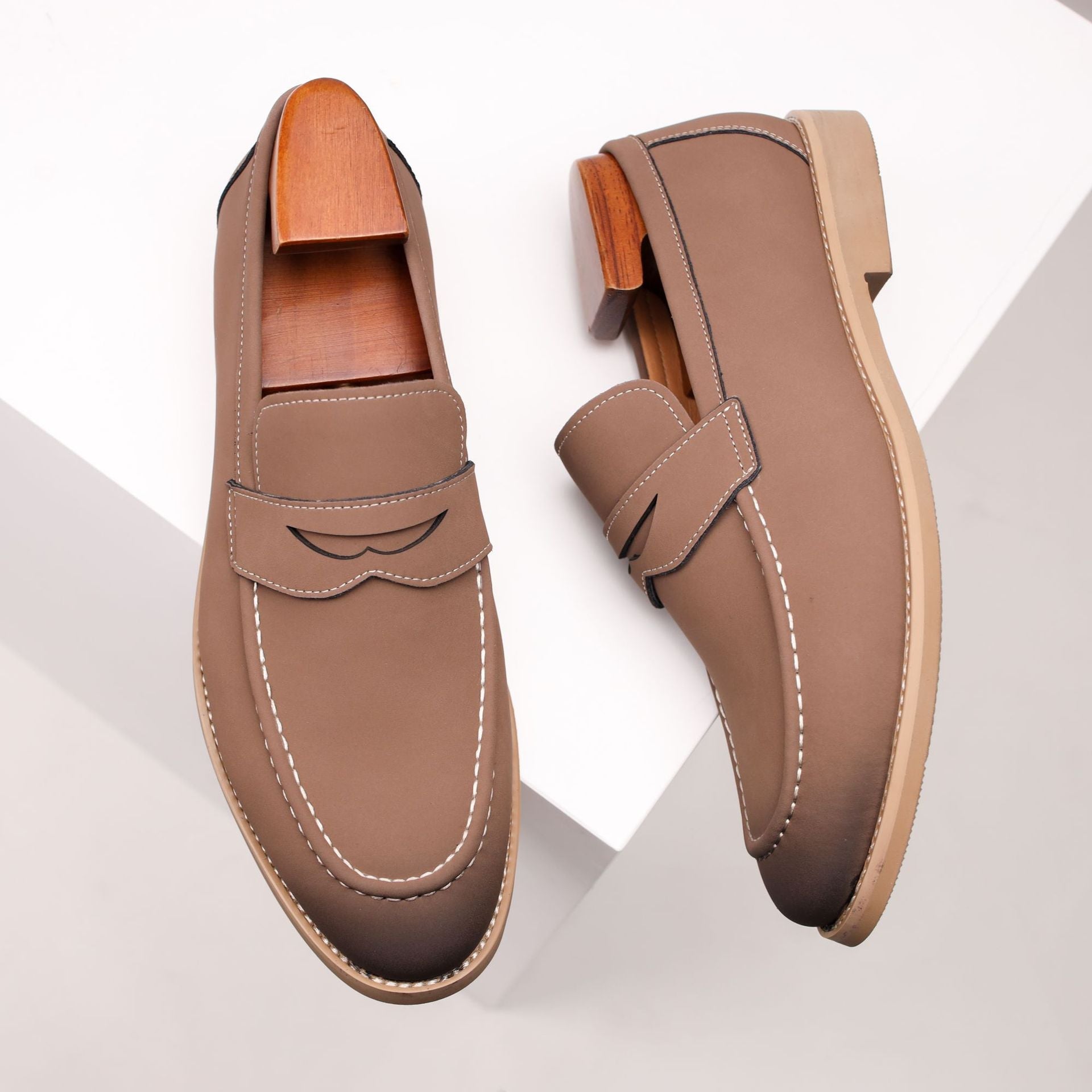 Men Suede Loafers with Burnished Toe and Slip-On Design