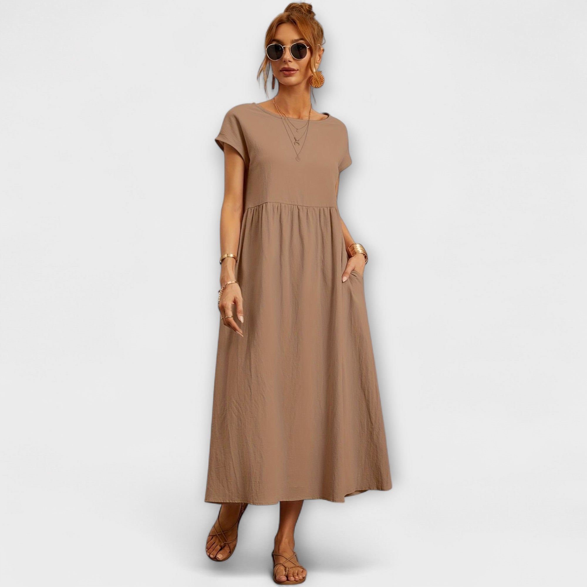 Women's Spring Dress with Flowing Silhouette and Delicate Accents