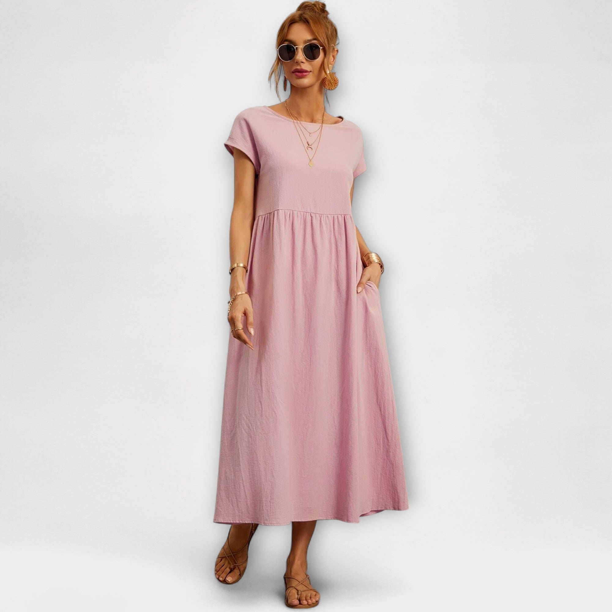 Women's Spring Dress with Flowing Silhouette and Delicate Accents