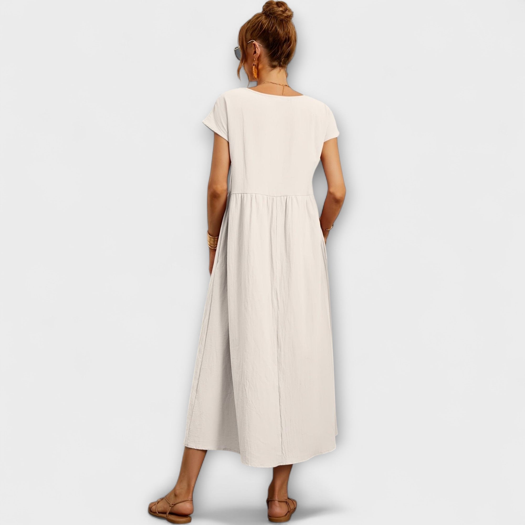 Women's Spring Dress with Flowing Silhouette and Delicate Accents