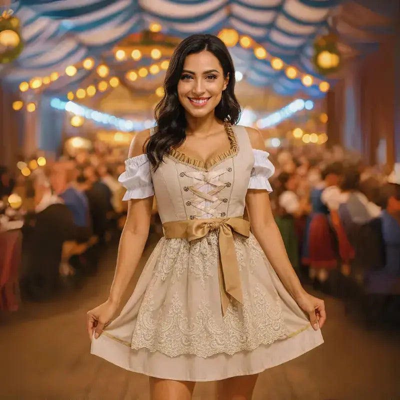 Elegant Women's Dirndl Dress with Elaborate Embroidery and Stylish Bodice, Perfect for Festive Occasions