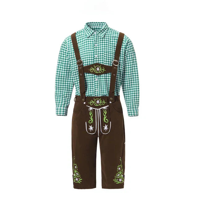 Stylish men's leather pants set with elegant embroidery and checkered shirt ā perfect for special occasions