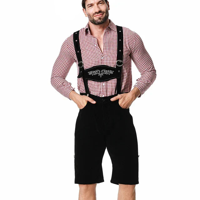 Stylish men's leather pants set with elegant embroidery and checkered shirt ā perfect for special occasions