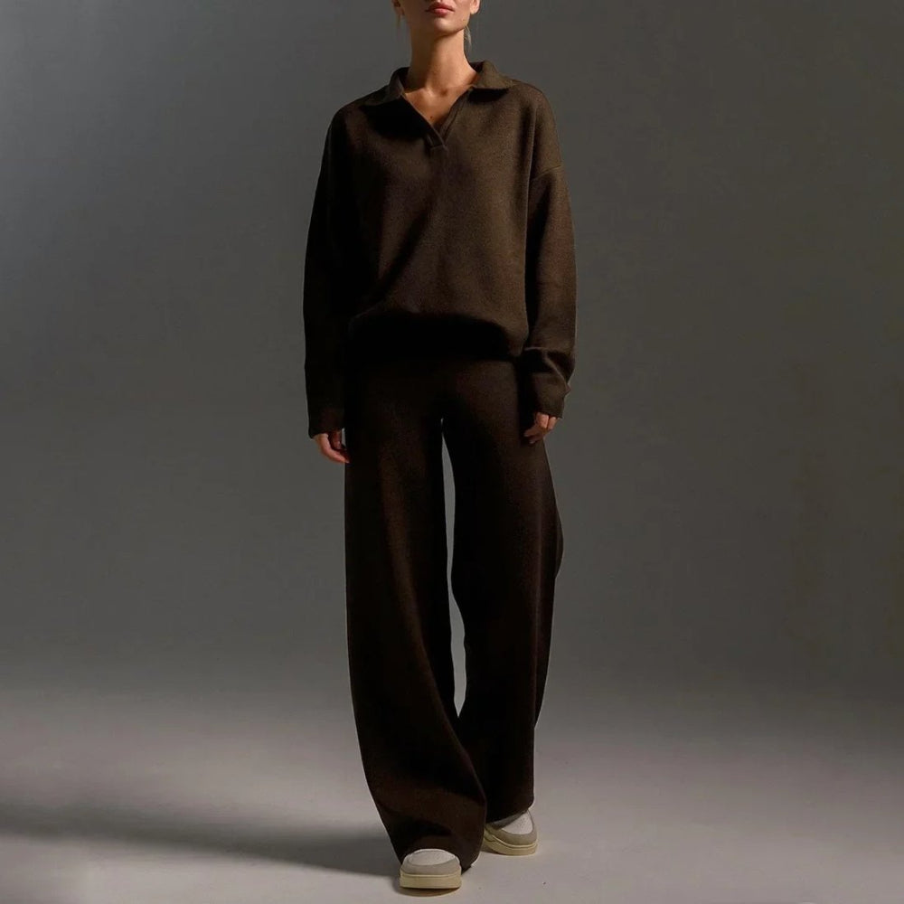 Women's Two-Piece Set Knitted Pullover Sweater and Wide-Leg Pants