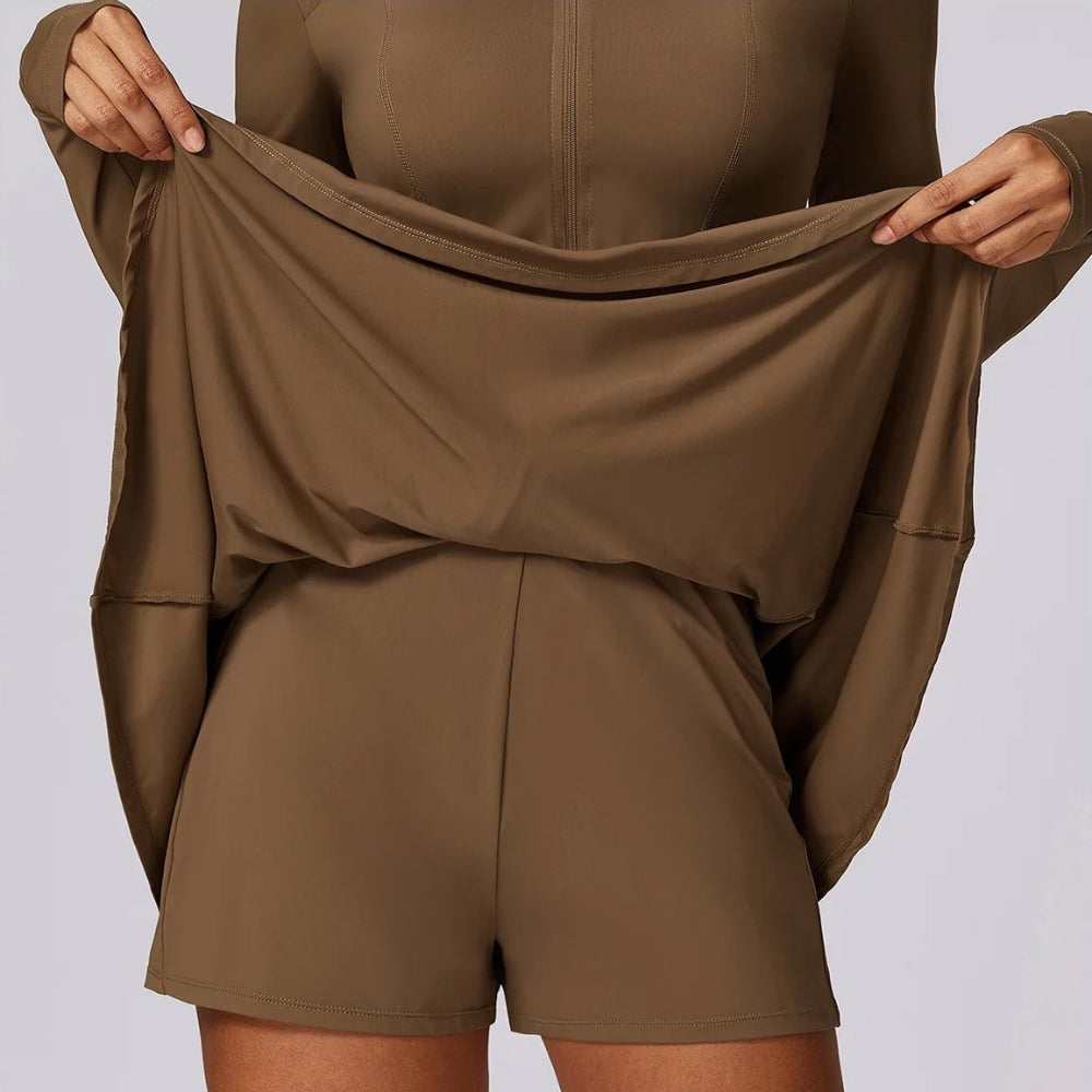 Women's 4-Way Stretch Active Set with Zippered Jacket and Flowy Skirt
