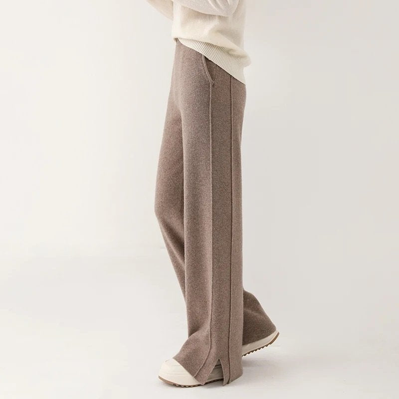 Women Cashmere Pants with 4-Way Stretch and High-Rise Waist