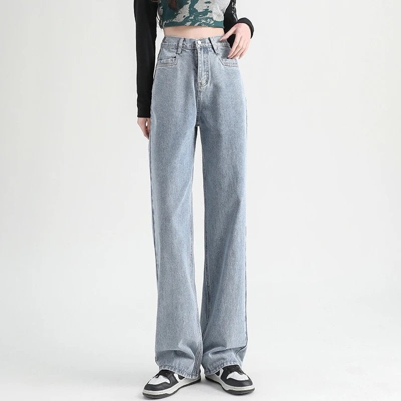 Women High-Rise Wide-Leg Jeans with Straight Silhouette and Lightweight Stretch Denim