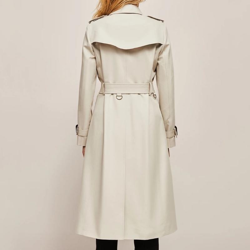 Women's Fall Trench Coat with Adjustable Belt and Walnut Buttons