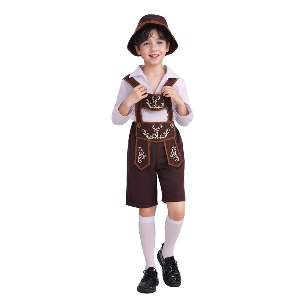 Authentic Boys' Bavarian Costume Set with Lederhosen, Hat, Shirt, and Socks – Ideal for an Unforgettable Oktoberfest Experience