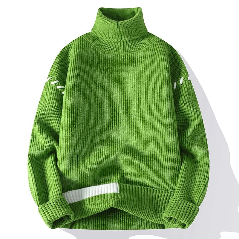 Men's Ribbed-Knit Turtleneck Sweater with Accent Stitching