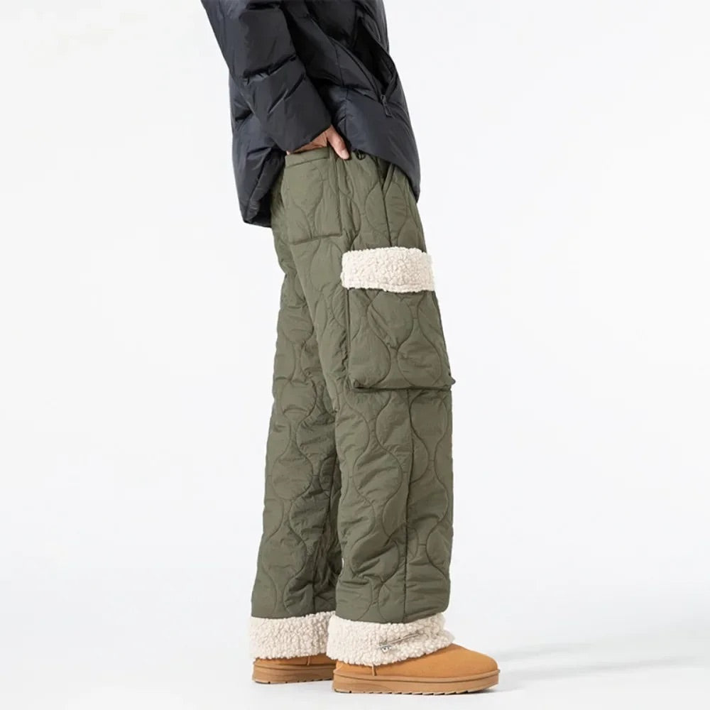 Women's Winter Quilted Insulated Cargo Pants with Sherpa-Lined Pockets