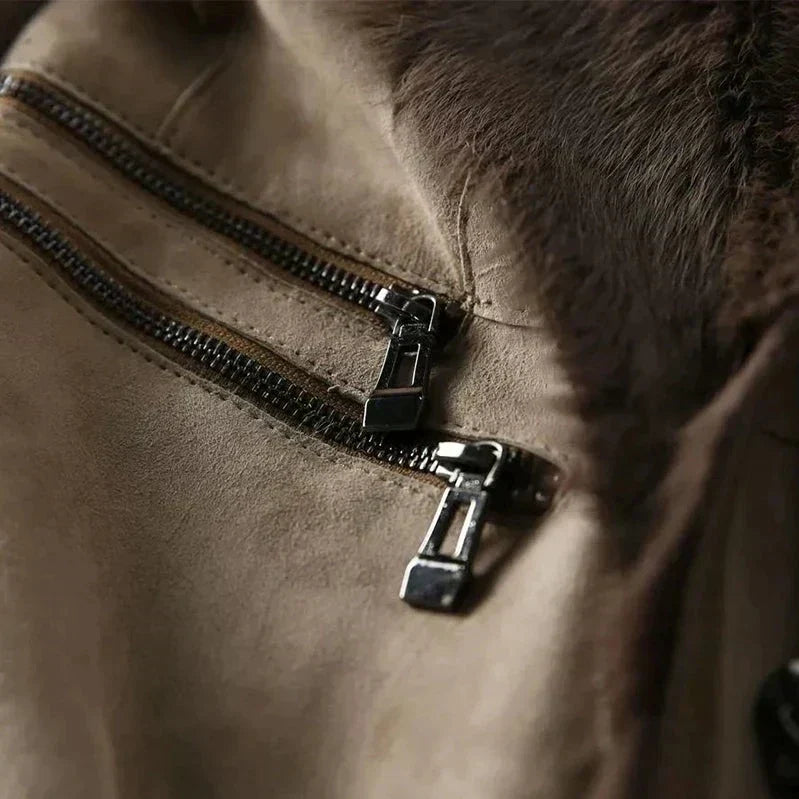 Leonora™ Elegant Suede Jacket with Cozy Faux Fur Collar