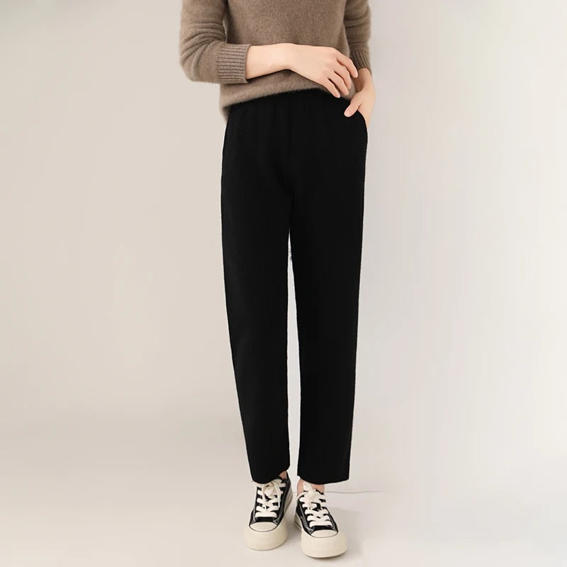 Women Cashmere Pants Italian Knitted Four-Way Stretch