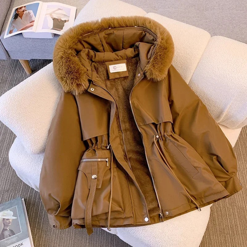 Women's Winter Coat with Detachable Italian Arctic Fur Collar and Soft Lining