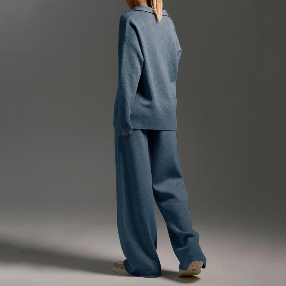 Women's Two-Piece Set Knitted Pullover Sweater and Wide-Leg Pants