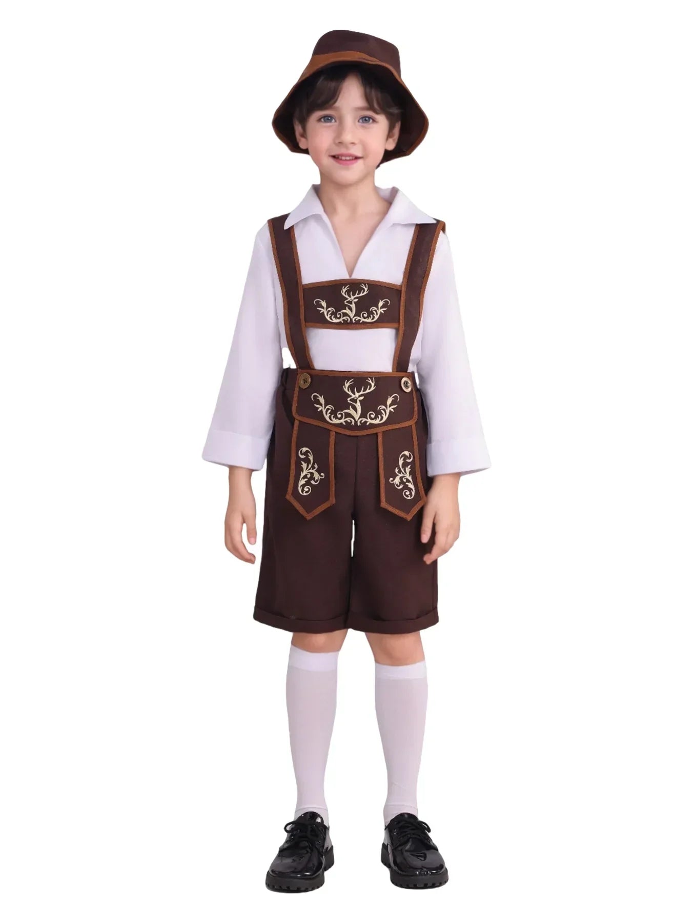 Authentic Boys' Bavarian Costume Set with Lederhosen, Hat, Shirt, and Socks – Ideal for an Unforgettable Oktoberfest Experience