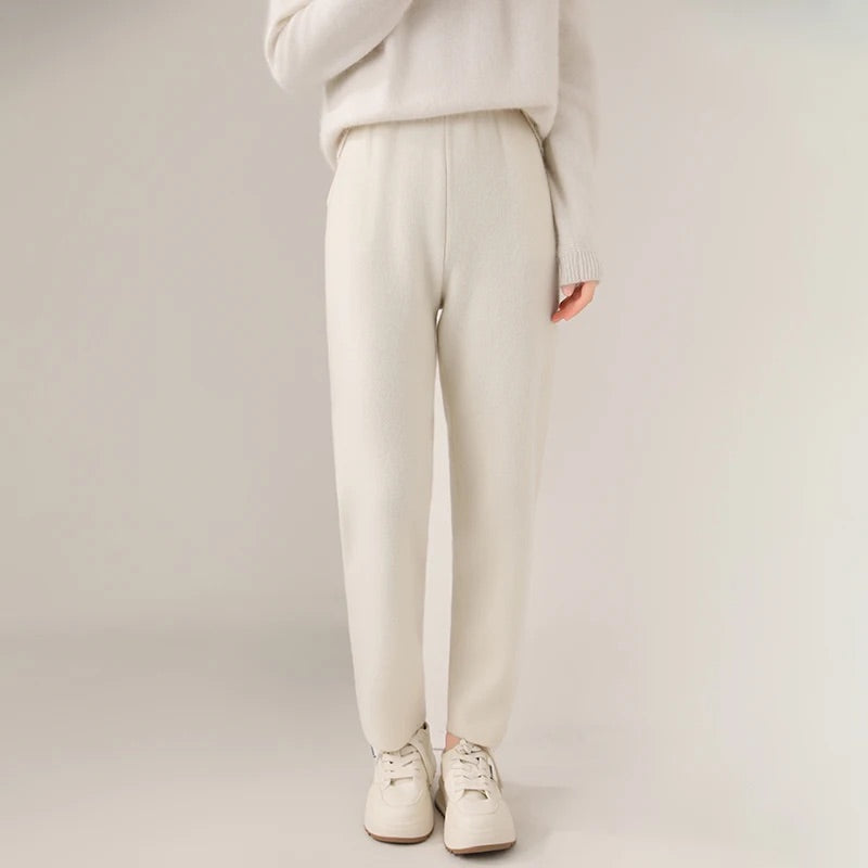 Women Cashmere Pants Italian Knitted Four-Way Stretch