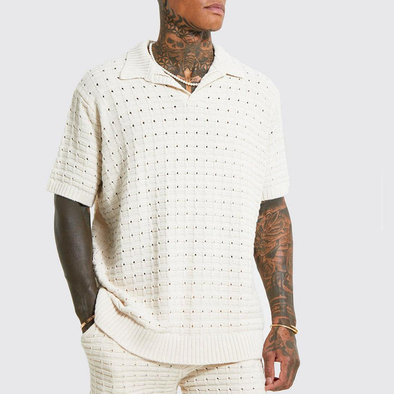 Men’s Polo Shirt Open-Knit Lightweight Breathable With Lay-Down Collar