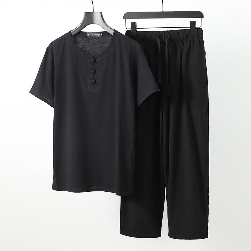 Men's Lightweight Quarter-Button Shirt and Adjustable Drawstring Pants Set