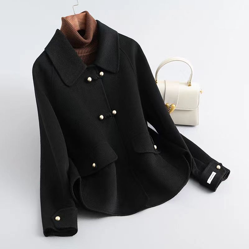 Women's Winter Wool Blend Coat with Pearl Accent Buttons and Laydown Collar