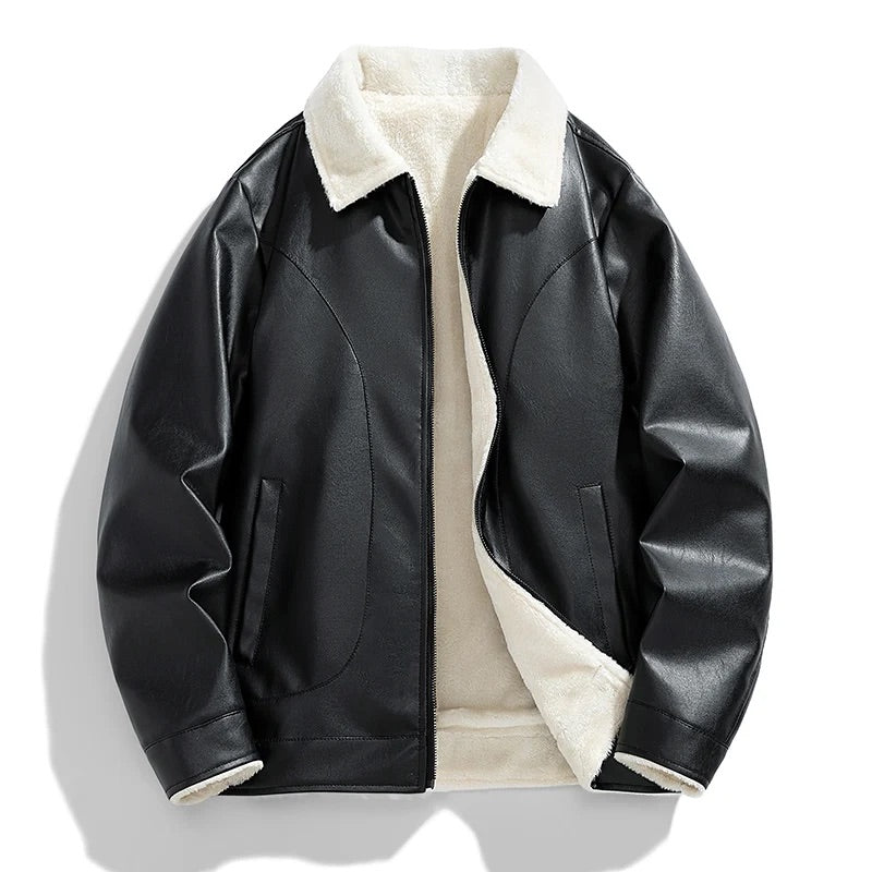 Men's Winter Aviator Jacket with Sherpa Lining and Laydown Collar