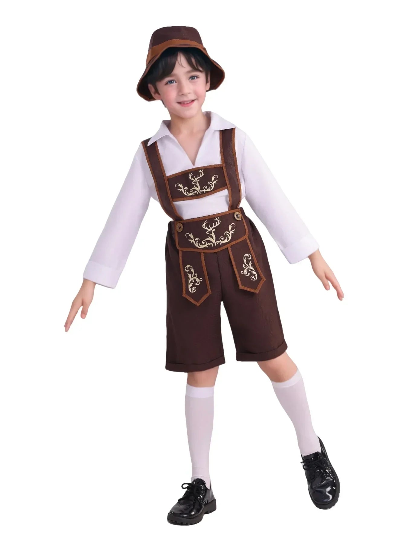 Authentic Boys' Bavarian Costume Set with Lederhosen, Hat, Shirt, and Socks – Ideal for an Unforgettable Oktoberfest Experience