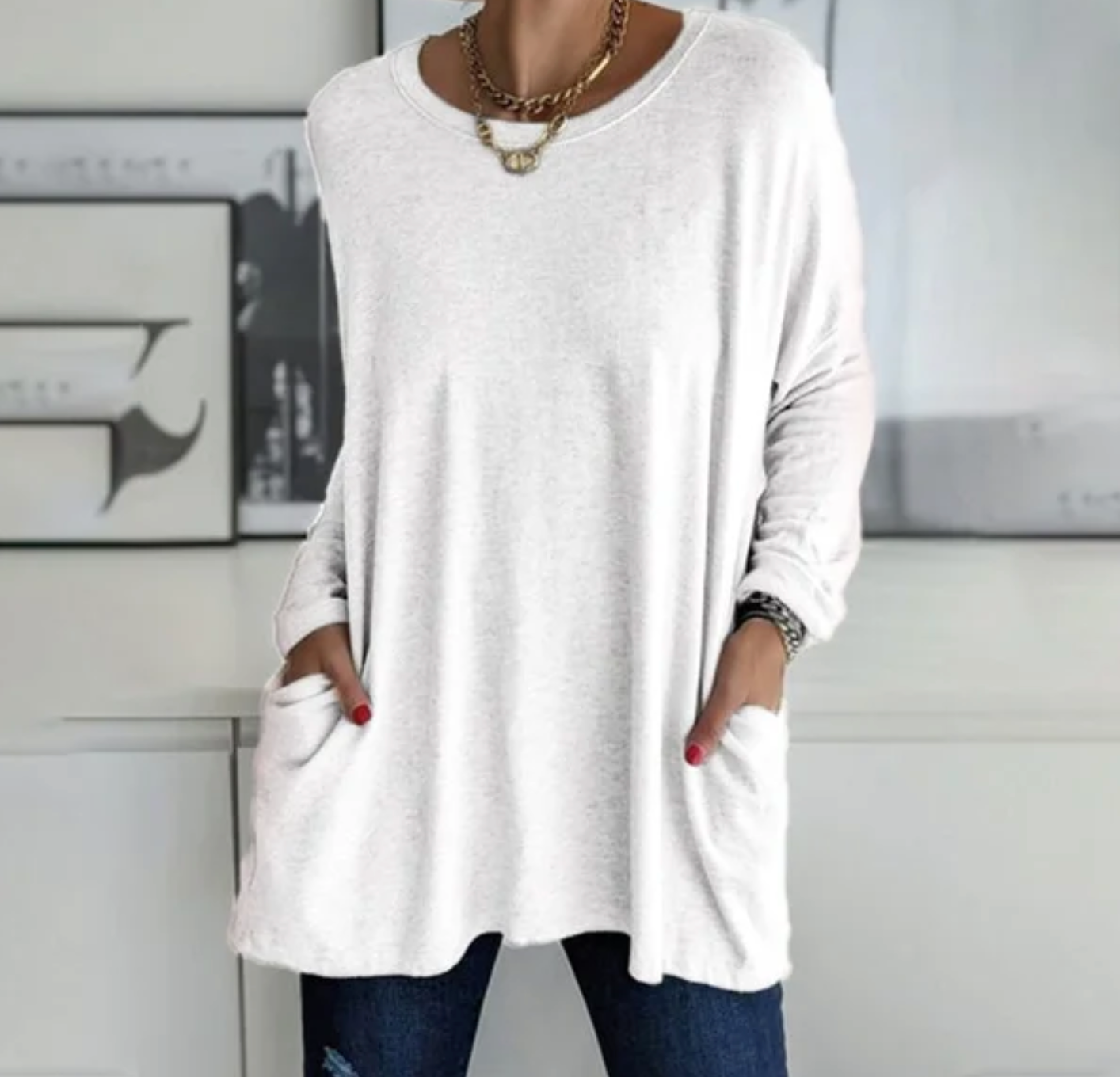 Women Oversized Tunic Top with Pockets