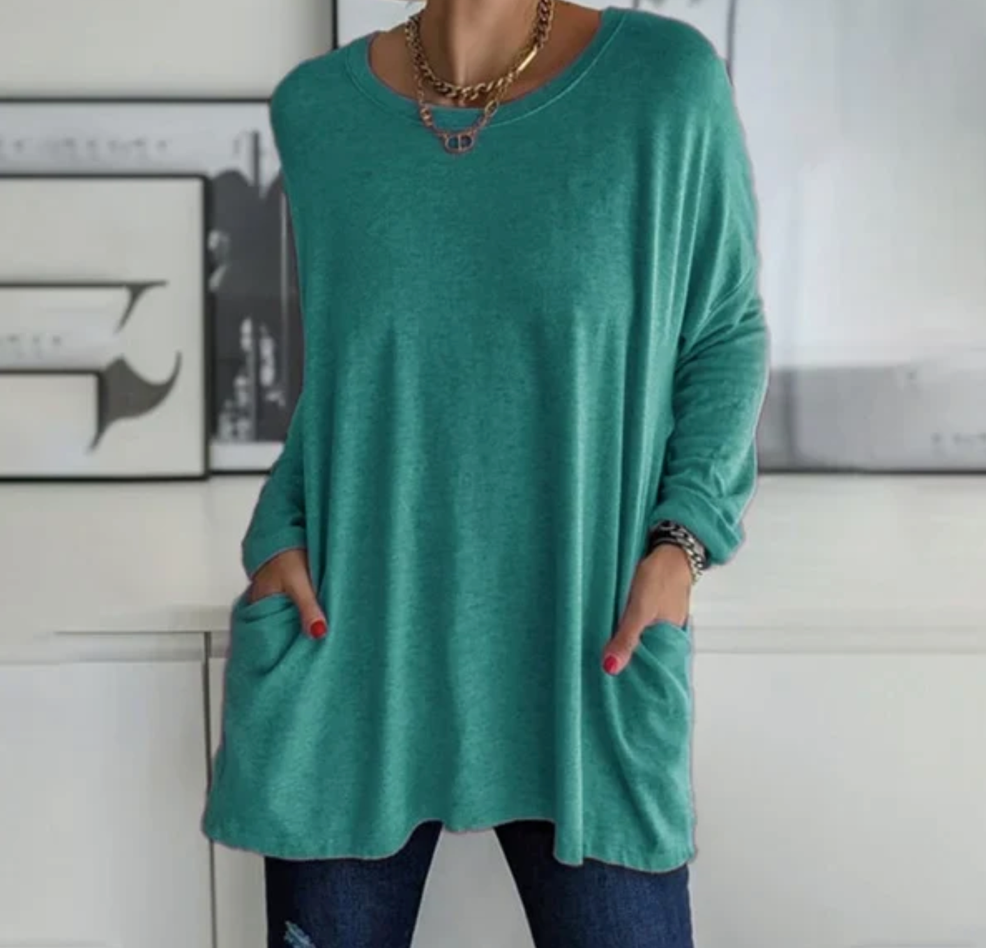 Women Oversized Tunic Top with Pockets